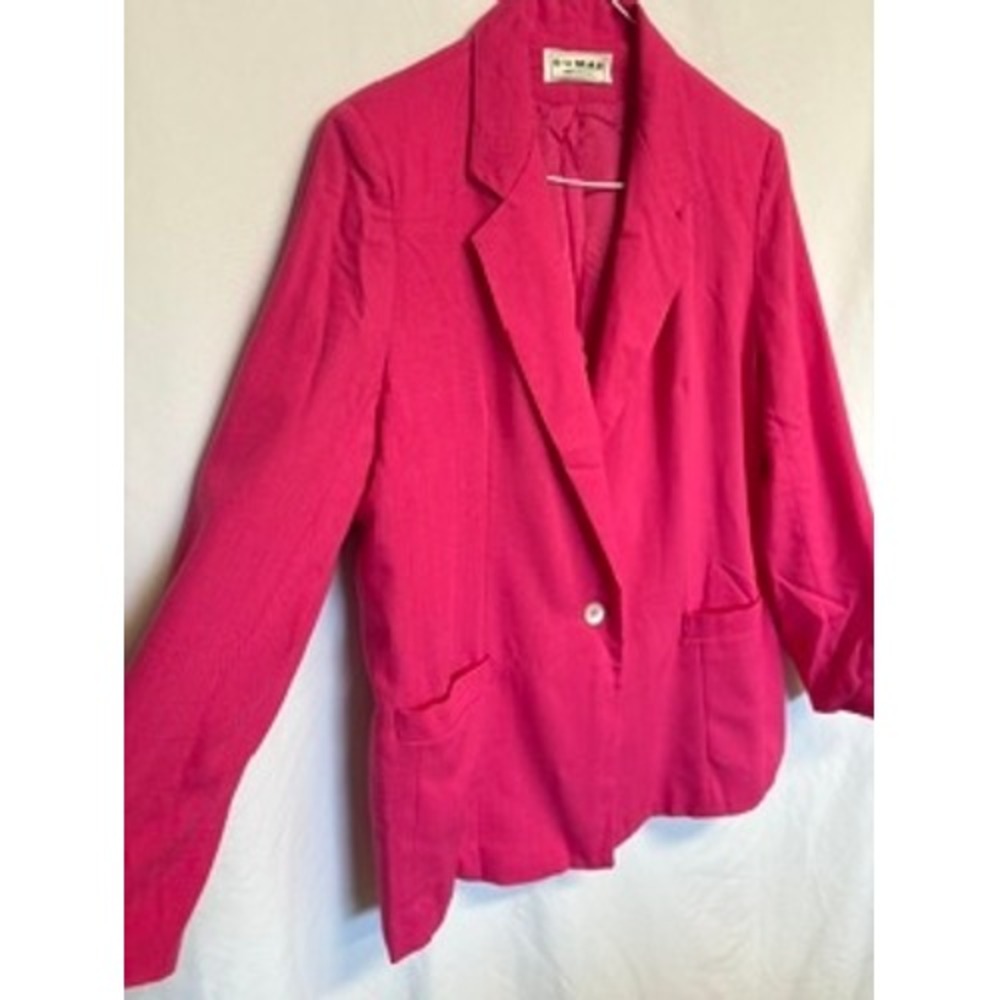 Dumas Vintage Hot Pink Single Button Linen Blazer Jacket Power Suit Womens L 90s